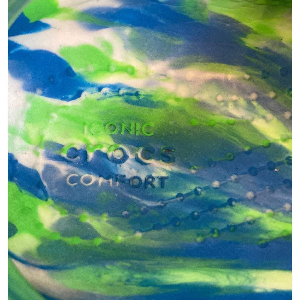 Crocs Kids C9 White Blue Green Marbled Classic Clog Shoes Tie Dye Casual Slip On